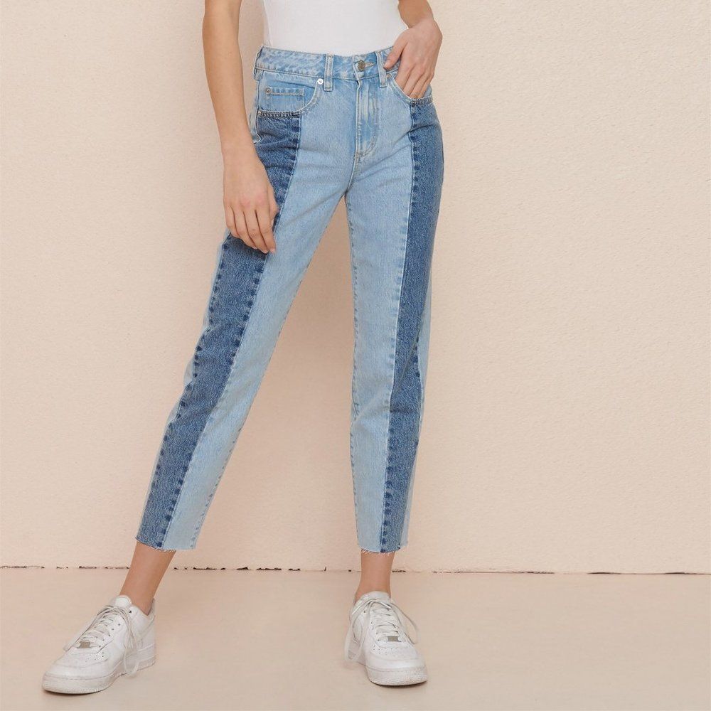 Garage Juniors Two Tone Bleach Mom Jeans